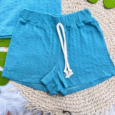 Conj. Blusa Mangas Maiores  Crochê e Short - Verde